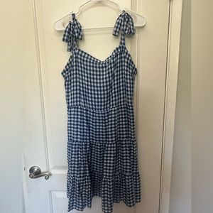 Blue and white checkered tiered dress with tie straps. Only worn a few times